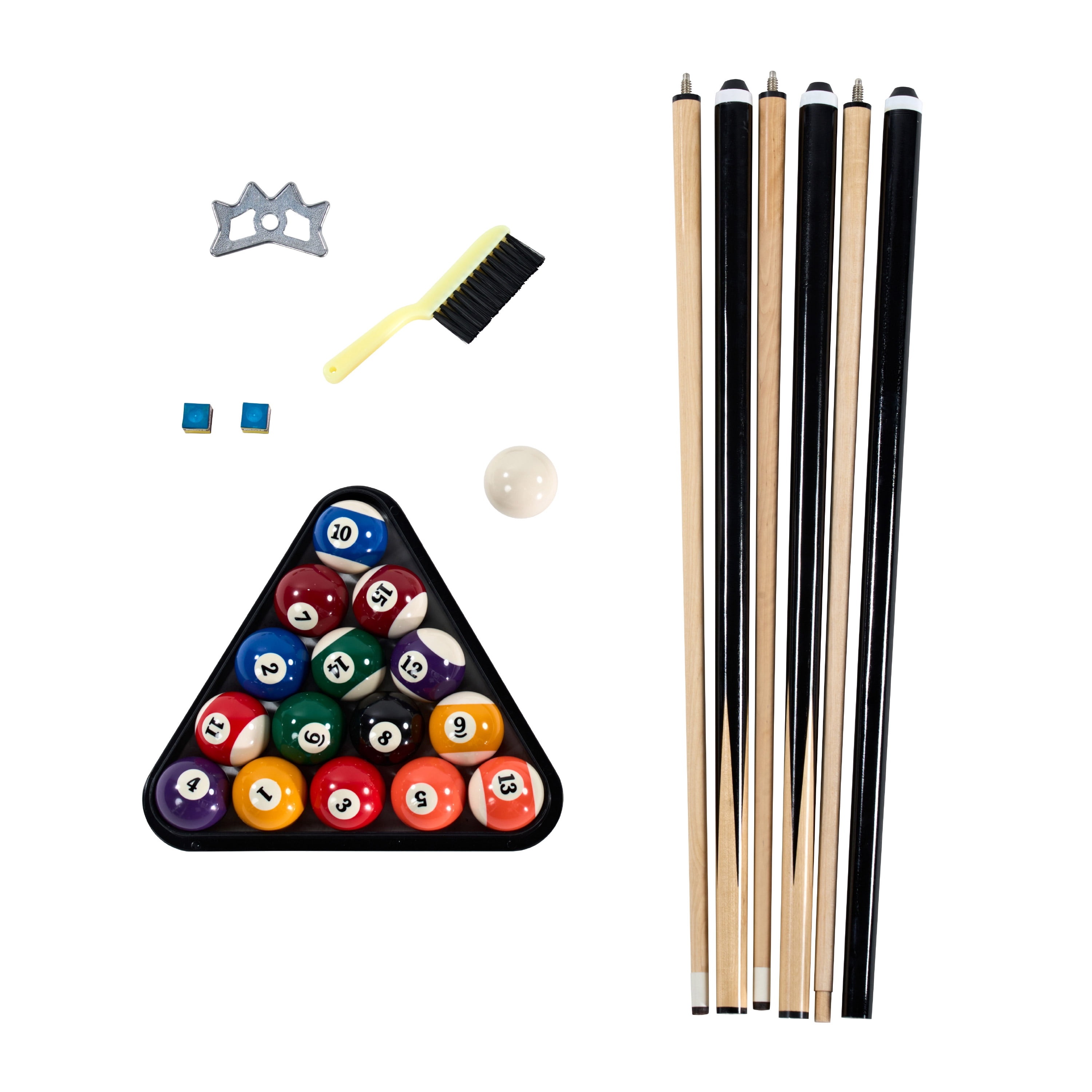 24-Piece Pool Table Kit with 57 Inch 2-Piece Cue Sticks, 16-Piece 2 1/4 Inch Ball Set, Rack, Bridge Stick, Brush, Chalk by Barrington Billiards
