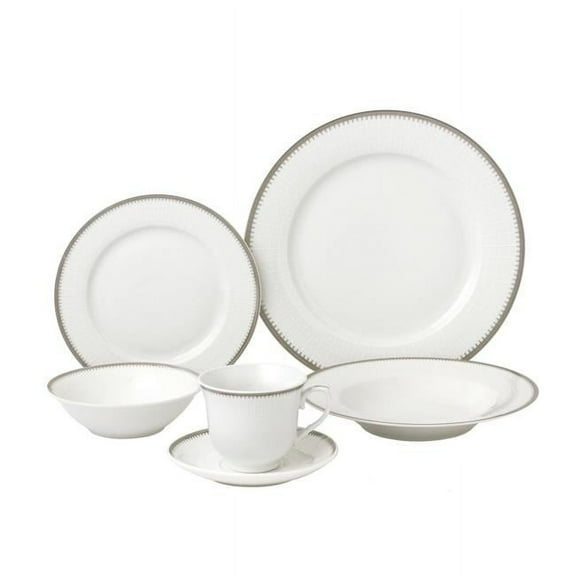 24 Piece Porcelain Dinnerware Service, Silver - for 4 Alyssa
