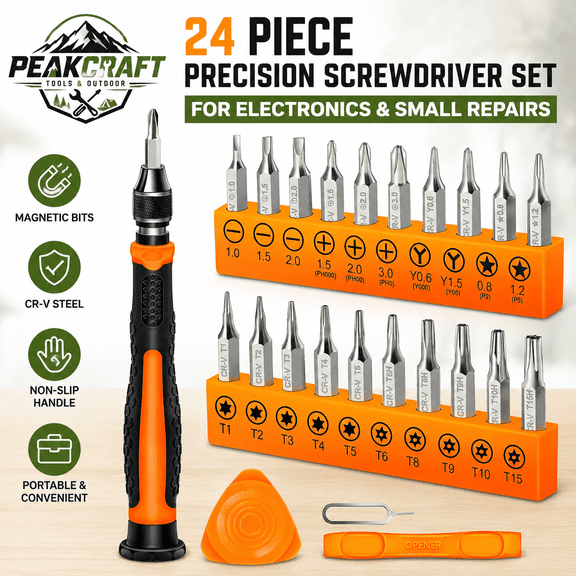 24-Piece Precision Screwdriver Set, Magnetic Mini Repair Tool Kit with Torx, Triwing & Pentalobe Bits for iPhone, MacBook, Laptop, PC, PS5, Xbox, Switch, Watch & Eyeglasses