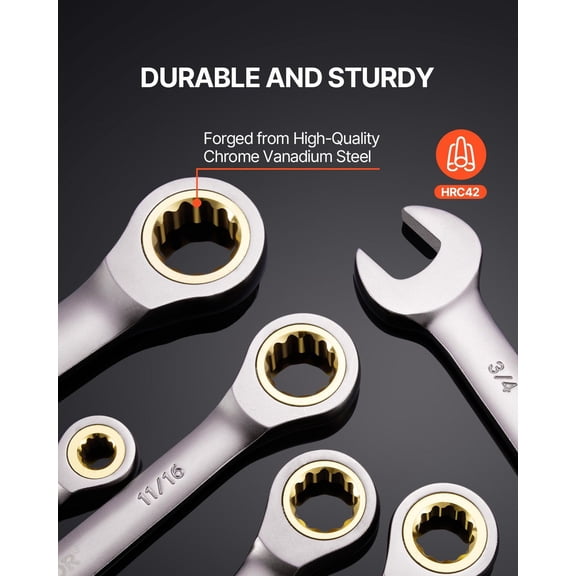 24-Piece Ratcheting Combination Wrench Set with Holder, Cr-V SAE & Metric Sizes (1/4"-7/8" & 8mm-19mm), Ideal for Automotive, Home, and Emergency Repairs