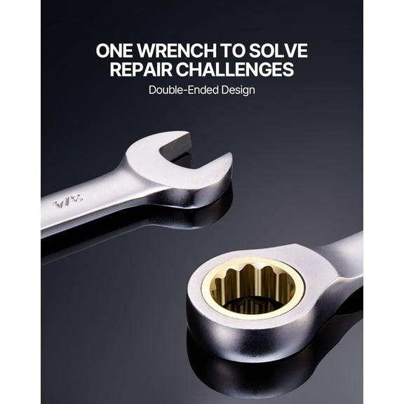 24-Piece Ratcheting Combination Wrench Set with Organizer Rack, SAE 1/4" to 7/8" & Metric 8mm to 19mm, Chrome Vanadium Steel, for Household & Auto Repair
