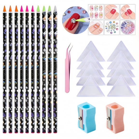 Rhinestone Picker Wax Pencil Set, Professional Diamond Painting and Nail Art Tool Kit, with Trays and Tweezers, 23 Piece, Extra Long, Multicolor