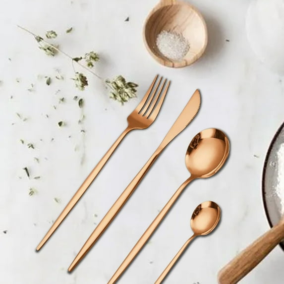 24-Piece Rose Gold Stainless Steel Cutlery Set | 6 Knives, 6 Forks & 12 Spoons | Mirror Polished Western Tableware In Gift Box for Dining & Gifting