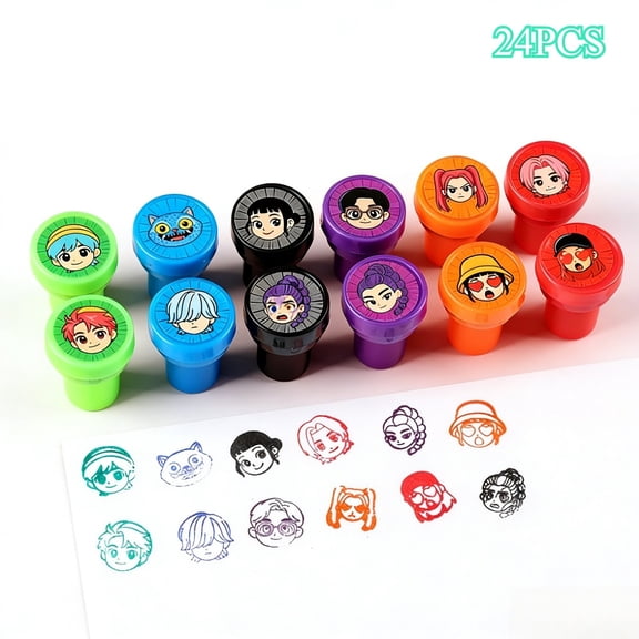 24-Piece Set Of Girl Group Idol-Themed Stamps, Self-Inking Stamps, Colorful Anime Character Stamps, Suitable For Teacher Rewards, Party Gifts, Birthday Toys, Etc