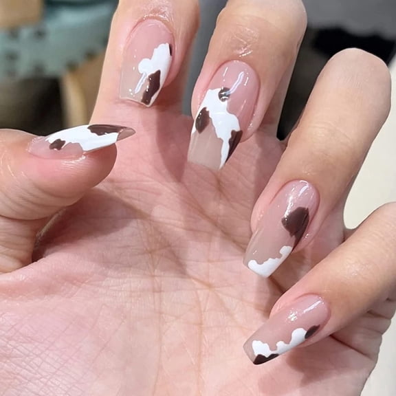 24 Piece Set Of French Nails, Simple Cream Coffee Colored Nail Plates, Handmade