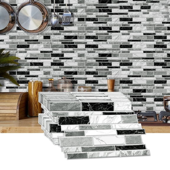 24-Piece Set Peel-and-Stick Self-Adhesive Wall Tiles, 4.7×9.7 Inch Marble Pattern Backsplash Tiles, Waterproof Oil-Proof for Kitchen Bathroom
