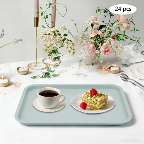 24-Piece Set Plastic Fast Food Trays, 14.17"x10.63" Cafeteria Lunch Tray, Stackable Non-Slip Surface Rounded Corners, Serving Tray for Restaurant Home Kitchen Catering (Blue)