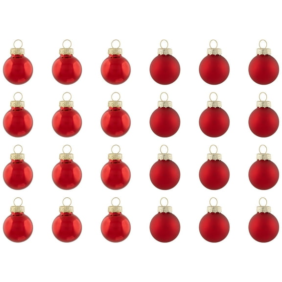 24-Piece Shiny and Matte Red Mini Glass Ball Christmas Ornament Set 1" (25mm)