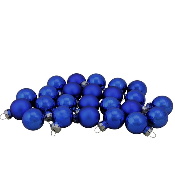 24-Piece Shiny and Matte Royal Blue Glass Ball Christmas Ornament Set 1" (25mm)