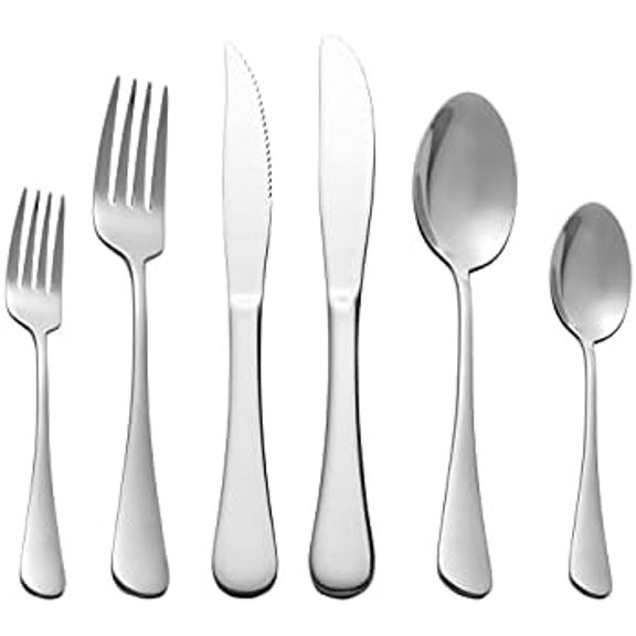 24 Piece Silver Flatware Set.Stainless Steel Silverware Set.Titanium Plating Tableware Cutlery Set. Utensil Set for Kitchens. Dishwasher Safe(Service for 4)
