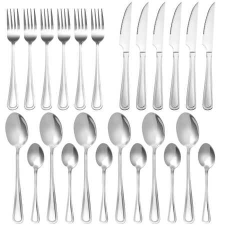 24-Piece Silverware Set, Stainless Steel Flatware Set Service for 6, Tableware Cutlery Set for Home Restaurant Party, Dinner Forks/Spoons/Knives, Square Edge & Mirror Polished, Dishwasher Safe