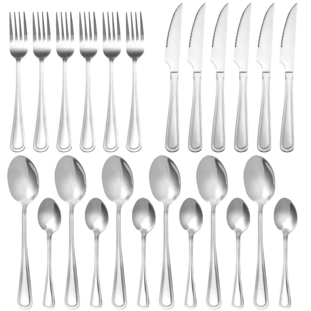 24-Piece Silverware Set, Stainless Steel Flatware