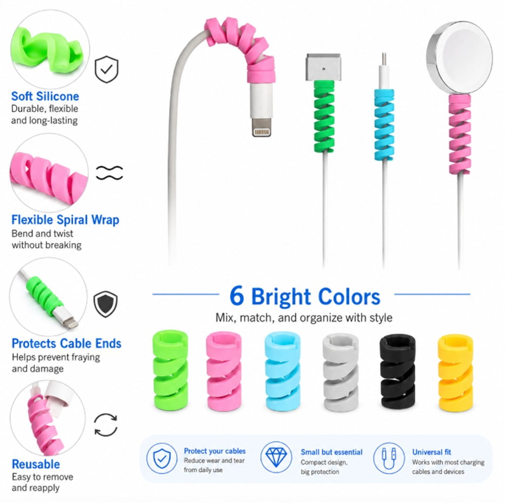 TIKA 24-Piece Soft Silicone Charging Cable Protector Set, Spiral Cord ...
