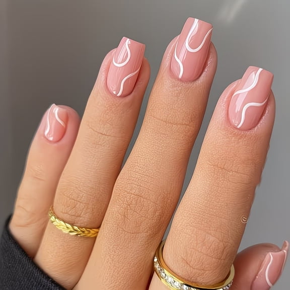 24 Piece Square Line Press on Nails Set - DIY Nail Art for Custom Manicures