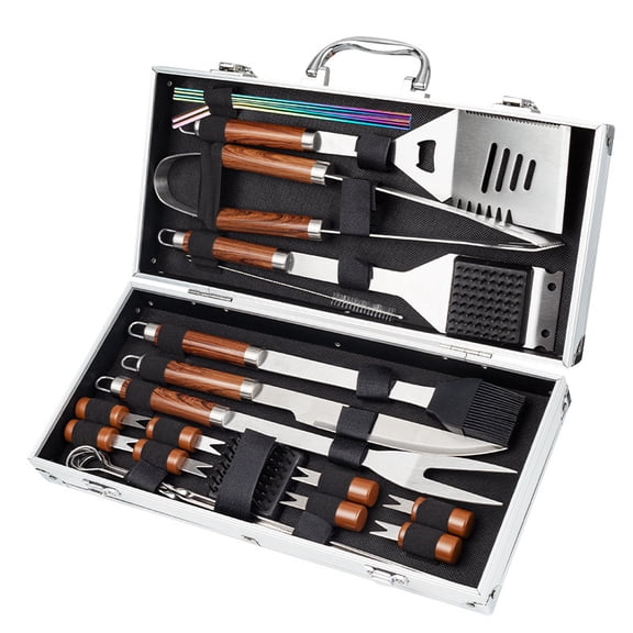 24-Piece Stainless Steel BBQ Tool Set with Aluminum Case | Premium Outdoor Grilling & Camping Accessories