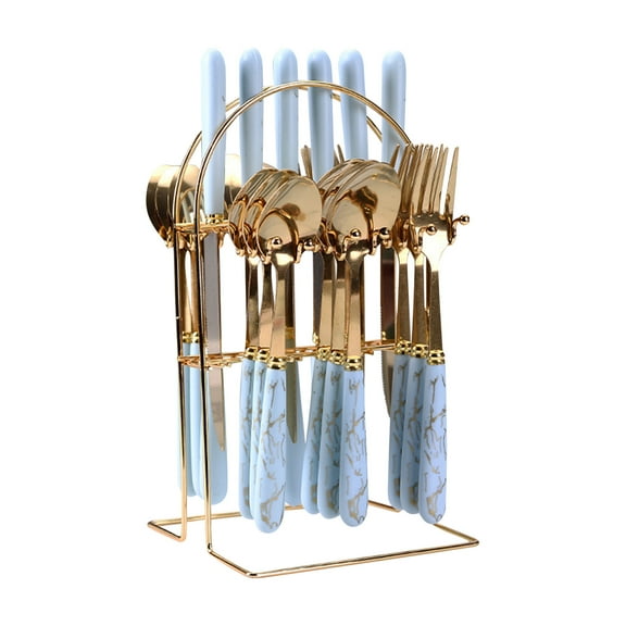 24-Piece Stainless Steel Cutlery Set – Ceramic & Plastic Handle Flatware Service for 6 – Includes Knife, Fork & Spoon