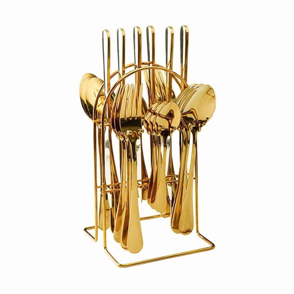 24-Piece Stainless Steel Cutlery Set - Elegant Forks, Spoons, Tea Spoons, and Knives for Dining & Kitchen Gold