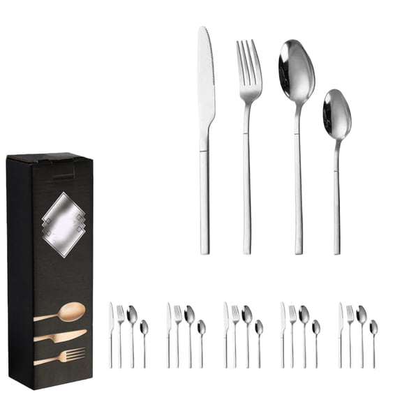 24 Piece Stainless Steel Flatware Set Service for 6 Includes Dinner Knives Forks Spoons and Teaspoons Dishwasher Safe Tableware Set for Home Kitchen Restaurant Party Use