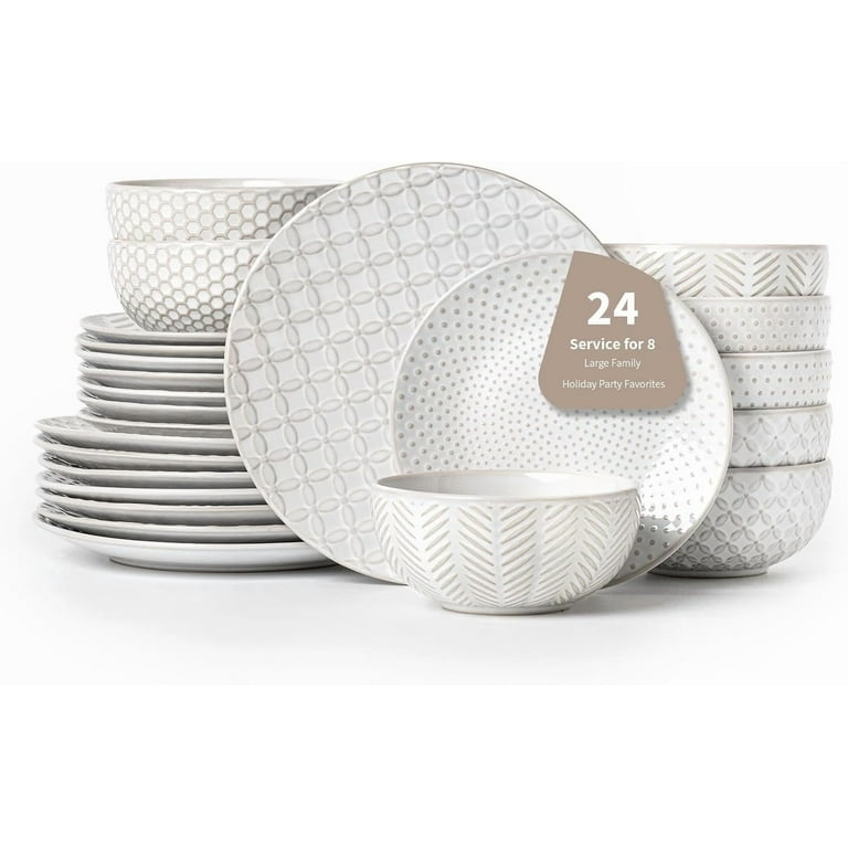 24-Piece Stoneware Dinnerware Set for 8, Microwave Dishwasher