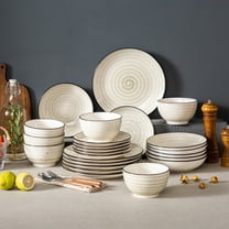 MALACASA 24 pcs Dinnerware Sets, Plates and Bowls Set for 6, Stoneware Dinner Set, Beige