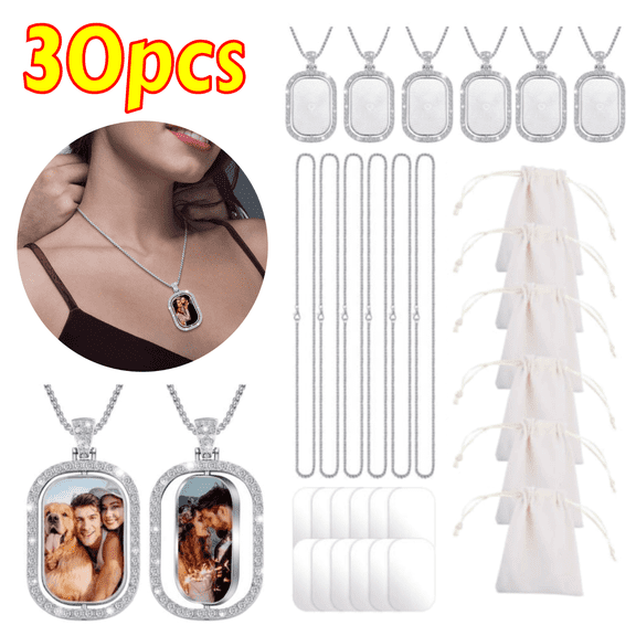 24-Piece Sublimation Jewelry Making Kit with Rhinestone Trays, Chains, Blanks & 6 Drawstring Storage Bags