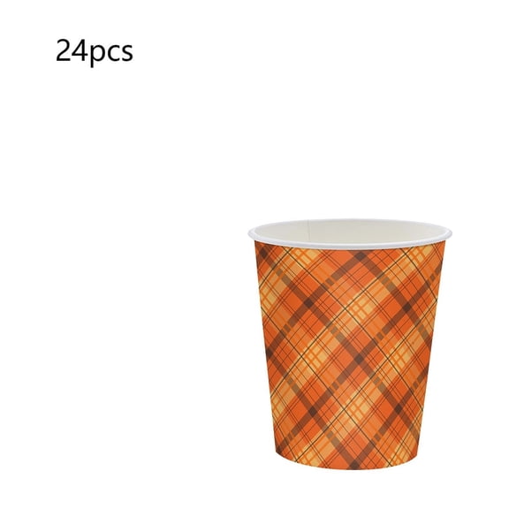 24-Piece Thanksgiving Dinner Set, Maple Leaf Pumpkin Paper Cups for Autumn Party, Disposable Harvest Decor