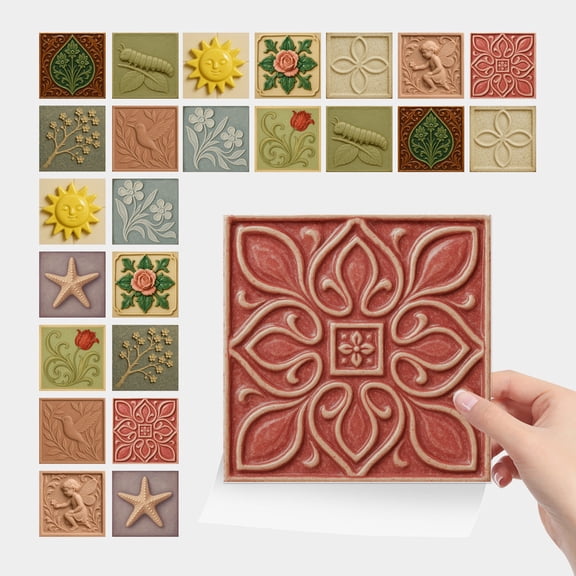 24-Piece Tile Sticker Wall Decor Bathroom Kitchen Wall Sticker Waterproof PVC Decorative Sticker - 2D Sticker with Retro Design and Mosaic Style (4 x 4 inches)