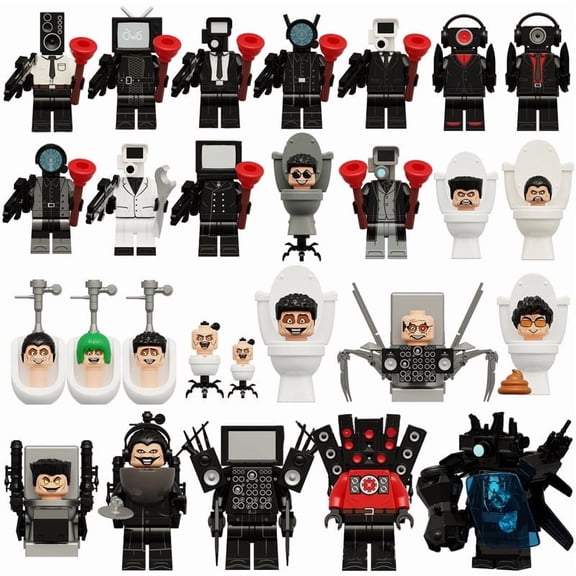 24-Piece Toilet Man Toy Building Block Set, Titan Speaker/Monitor Man/TV Man/Photographer Building Block Action Figure, Fan Collection Game Model Toy, Children's Gift
