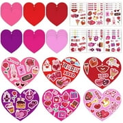 24-Piece Valentines Day DIY Craft Kit, Colorful Heart Cartoon Card & Sticker Set for Kids, Gifts & Home Decor