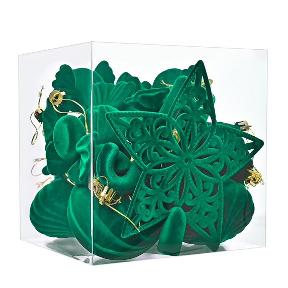 24-Piece Velvet Christmas Tree Ornaments Set, Flocked Christmas Hanging Baubles with Tree Topper Star for Xmas Tree Holiday Wedding Party Decorations
