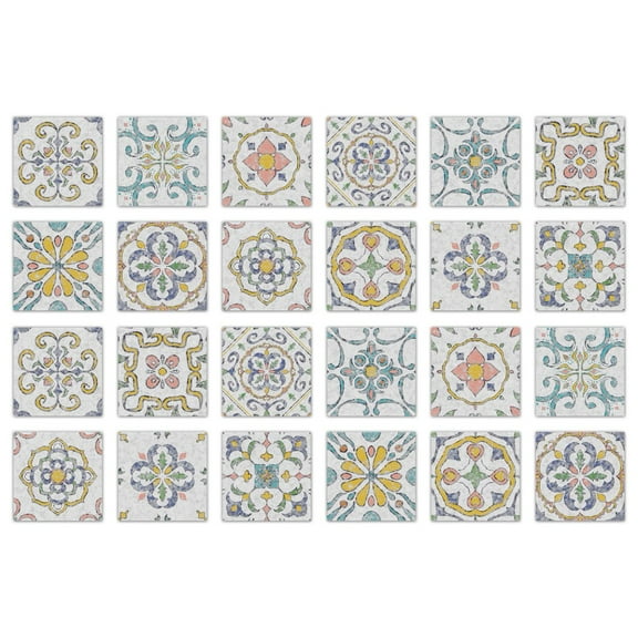 24 Piece Waterproof Tiles Stickers Wall Decals 4 x 4in DIY Decor Floral Pattern Self Adhesive Vinyl Mural Peel and Stick Tile Kitchen Backsplash