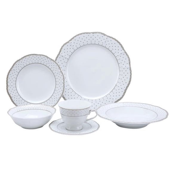 24 Piece Wavy Fine China Silver Dot Dinnerware, Service for 4