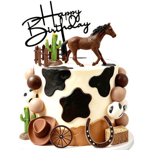 24-Piece Western Cowboy Cake Decoration Set - Brown Farm Cake Toppers for Birthday Parties, Anniversaries, and Country Gatherings