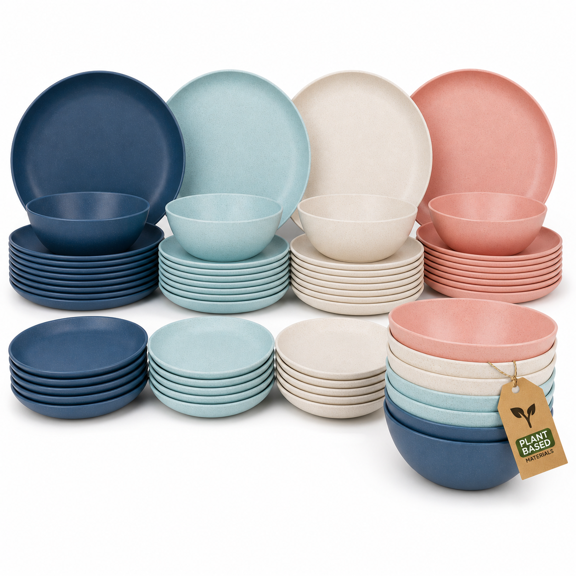 24-Piece Wheat Straw Tableware Set Tropical For 8