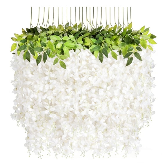 24 Pack White Artificial Wisteria Hanging Garland Silk Flower Vines for Wedding Arch Home Garden Wall Outdoor Party Decor