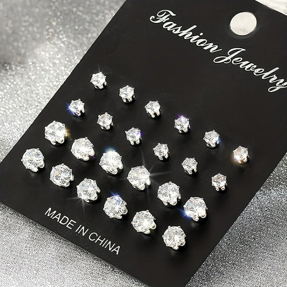 24-Piece Women’s Cubic Zirconia Stud Earrings Set, No Plating Zinc Alloy with Stainless Steel Ear Needles, Simple Chic Jewelry for Daily Wear, Parties, and Formal Occasions