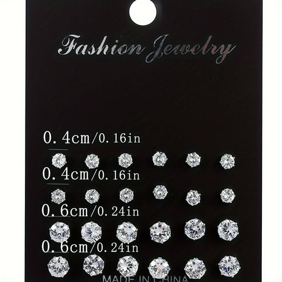 24-Piece Women’s Cubic Zirconia Stud Earrings Set, Simple Chic Jewelry with Stainless Steel Ear Needles and No-Plating Zinc Alloy, Perfect for Daily Wear, Parties, and Formal Occasions