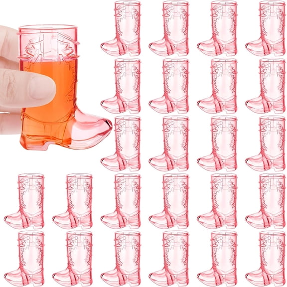 24 Pieces 1 OZ Pink Cowboy Glasses Mini Cowboy Boot Shot Glasses Plastic Western for Cowboy Cowgirl Party Supplies, Bachelorette Party, Wedding Decor