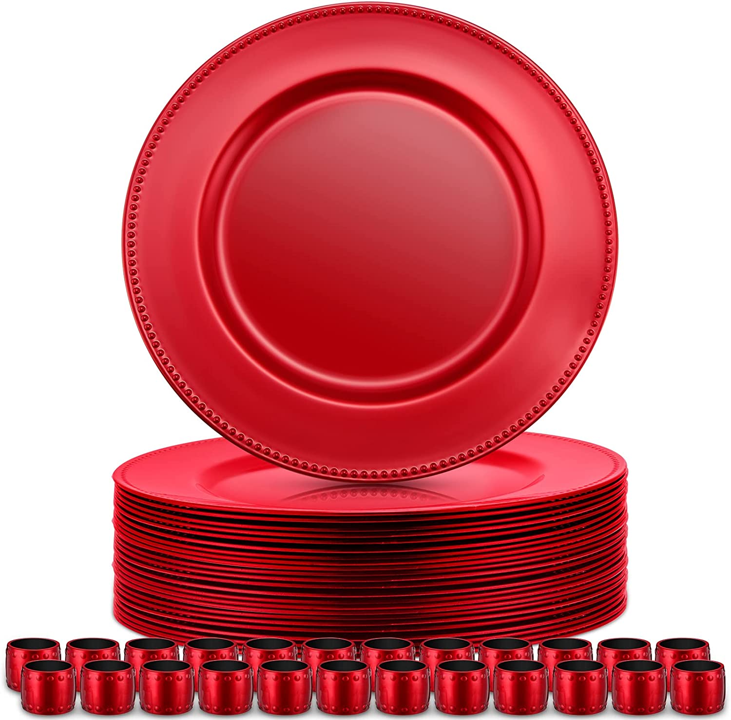 24 Pieces 13 Inch Round Charger Plate with Matching Napkin Rings