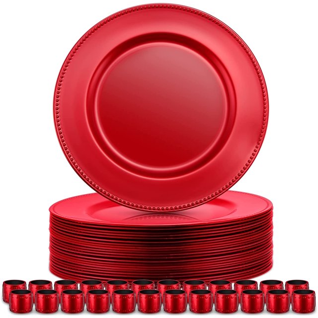 24 Pieces 13 Inch Round Charger Plate with Matching Napkin Rings