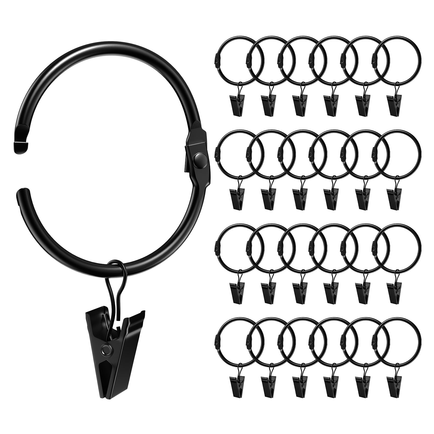 24 Pieces 2 Inches Openable Curtain Rings with Clips, Metal Drapery ...