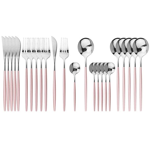 24 Pieces 304 Stainless Steel Rose Cutlery Set Home Kitchen Silverware Set, Mirror Polished, Knife/Fork/Spoon, Modern Elegant Silverware Set for Party, Christmas