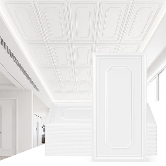 24 Pieces 3D Pvc Ceiling Tiles Decorative Ceiling Covering Panels for Grid System or Glue Installation