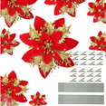 thumbnail image 1 of 24 Pieces 5.5 Inch Christmas Poinsettia Flower Christmas Glitter Artificial Flower with Clips and Sticks Xmas Tree Ornament for Home Wreath Garland Party Decor, 1 of 7