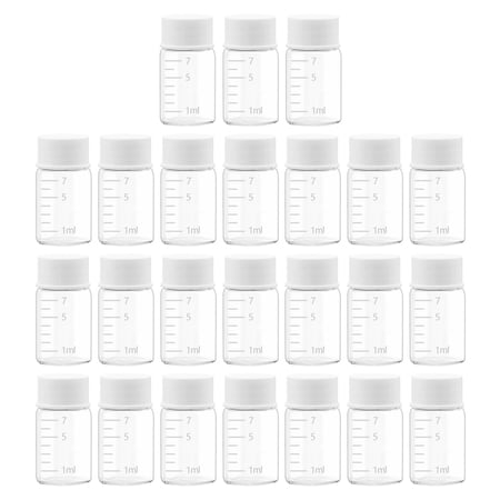 24 Pieces 7ml Clear Glass Sample Vials with Scale Screwcap Lab Liquid Sampling Bottles for Chemistry Lab Chemicals(Plastic Screw White cap)