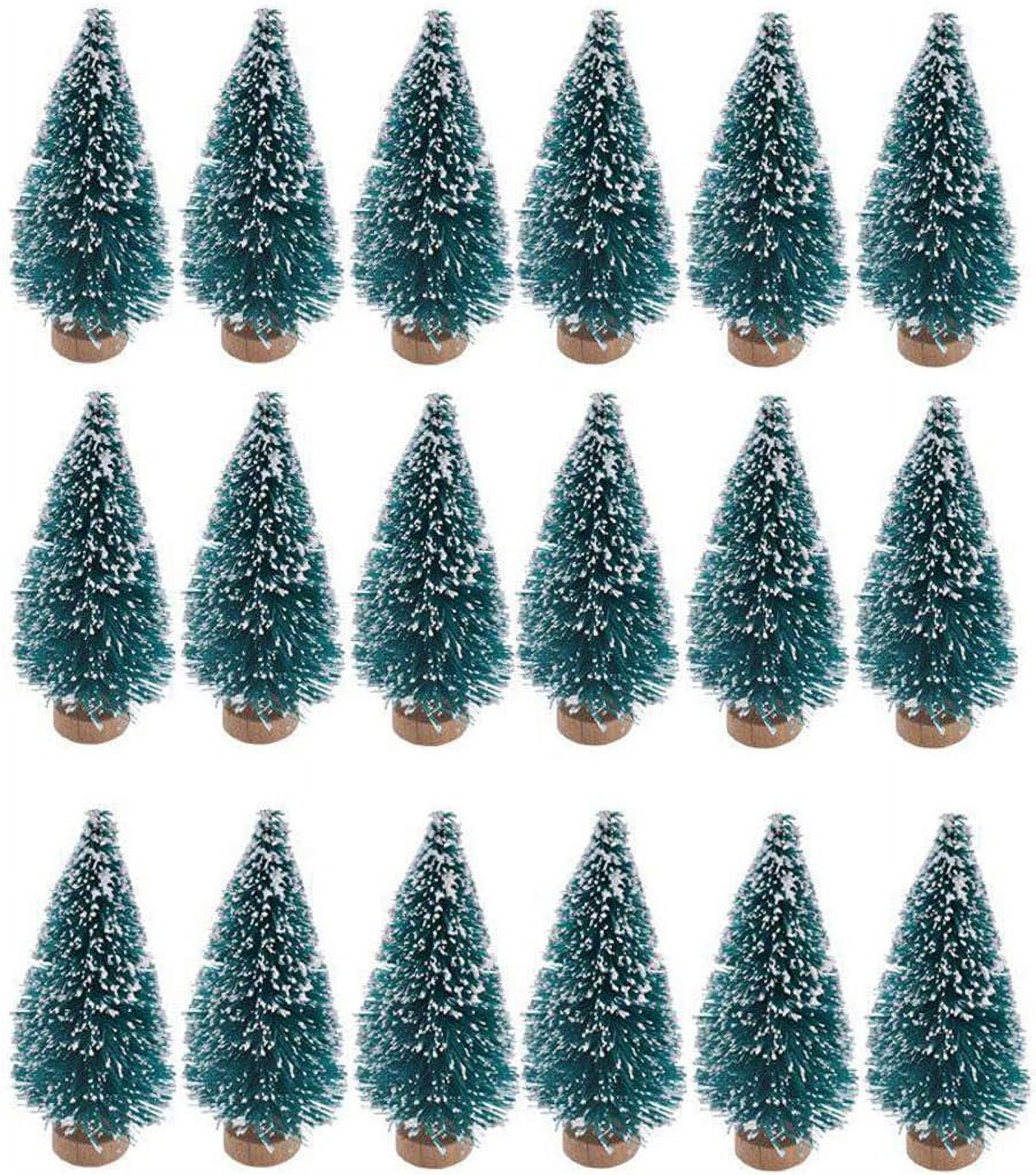 24 Pieces Artificial Mini Christmas Sisal Snow Frost Trees with Wood