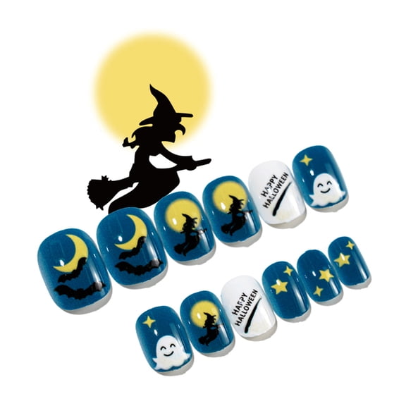 24 Pieces Bat&Dead Tree Press On Nails Child Adult Halloween Wearable Press On Tips Artificial Full Cover