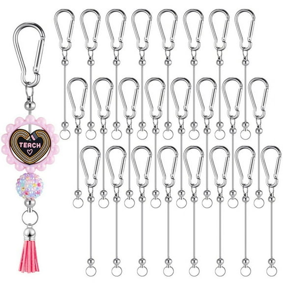 24 Pieces Beadable Keychain Bars Silver Bead Bulk DIY Blank Bar for Snap Hook