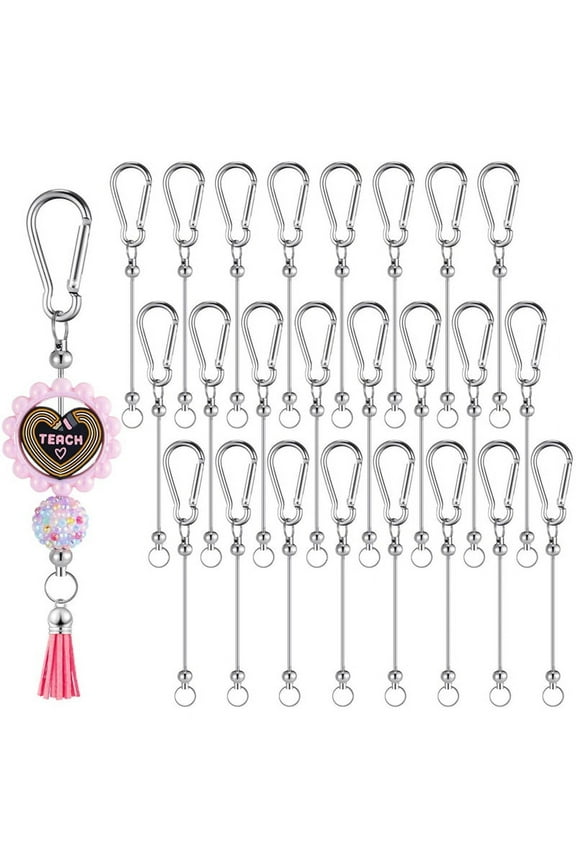 24 Pieces Beadable Keychain Bars Silver Bead Bulk DIY Blank Bar for Snap Hook
