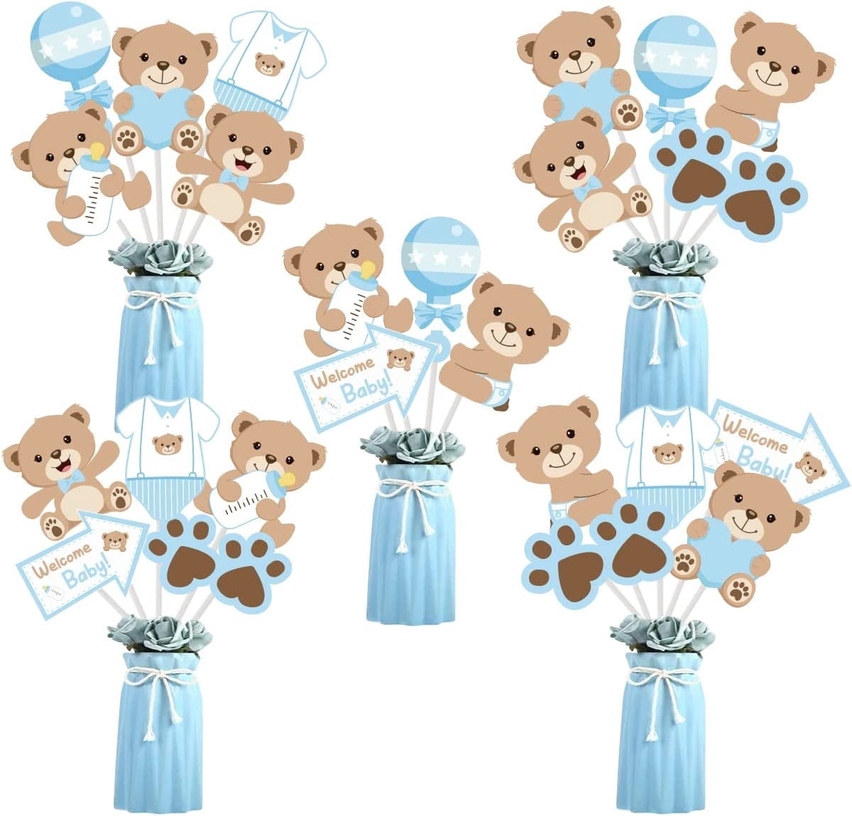 Walmart 24pc Bear Theme Baby Shower & Boy Birthday Decor: Table Toppers ...